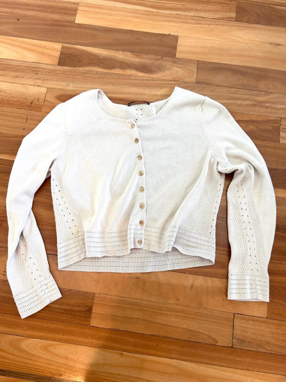 Peruvian Connection 100% Pima Cotton crocheted cardigan. Cottagecore. Open knit.
